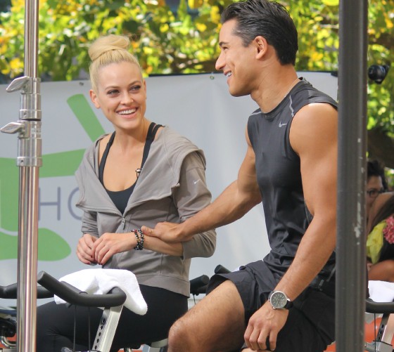 Peta Murgatroyd and Mario Lopez workout to promote LA Cycle House.